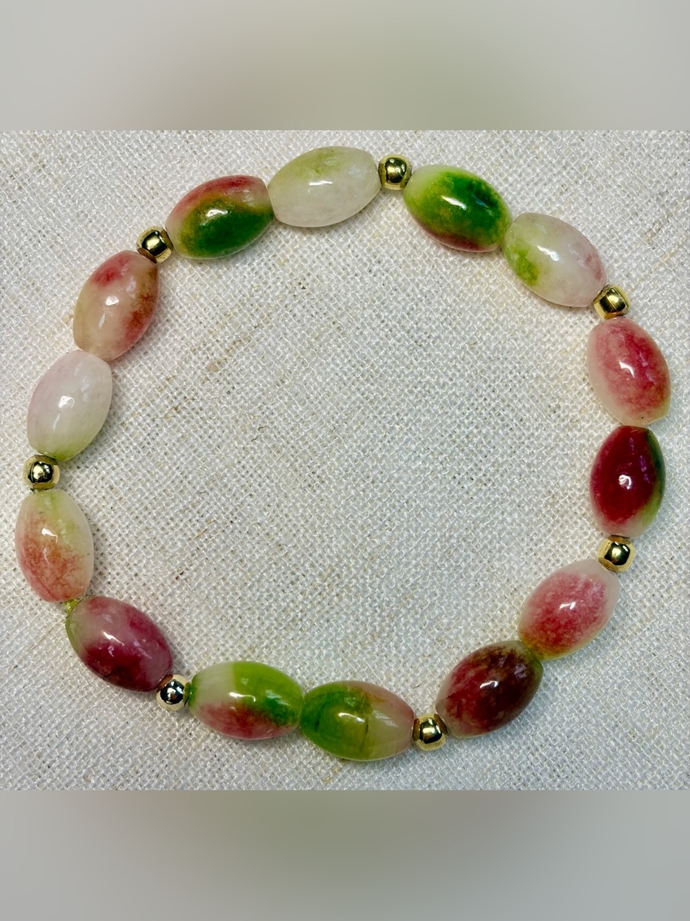 Watermelon Tourmaline elastic Bracelet.Love,balance.6.5”-7”.